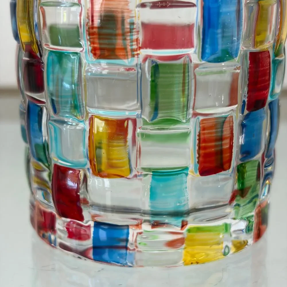 NEW Hand Painted Italian Crystal Whiskey Glasses 2pc 10oz Colorful Mosaic